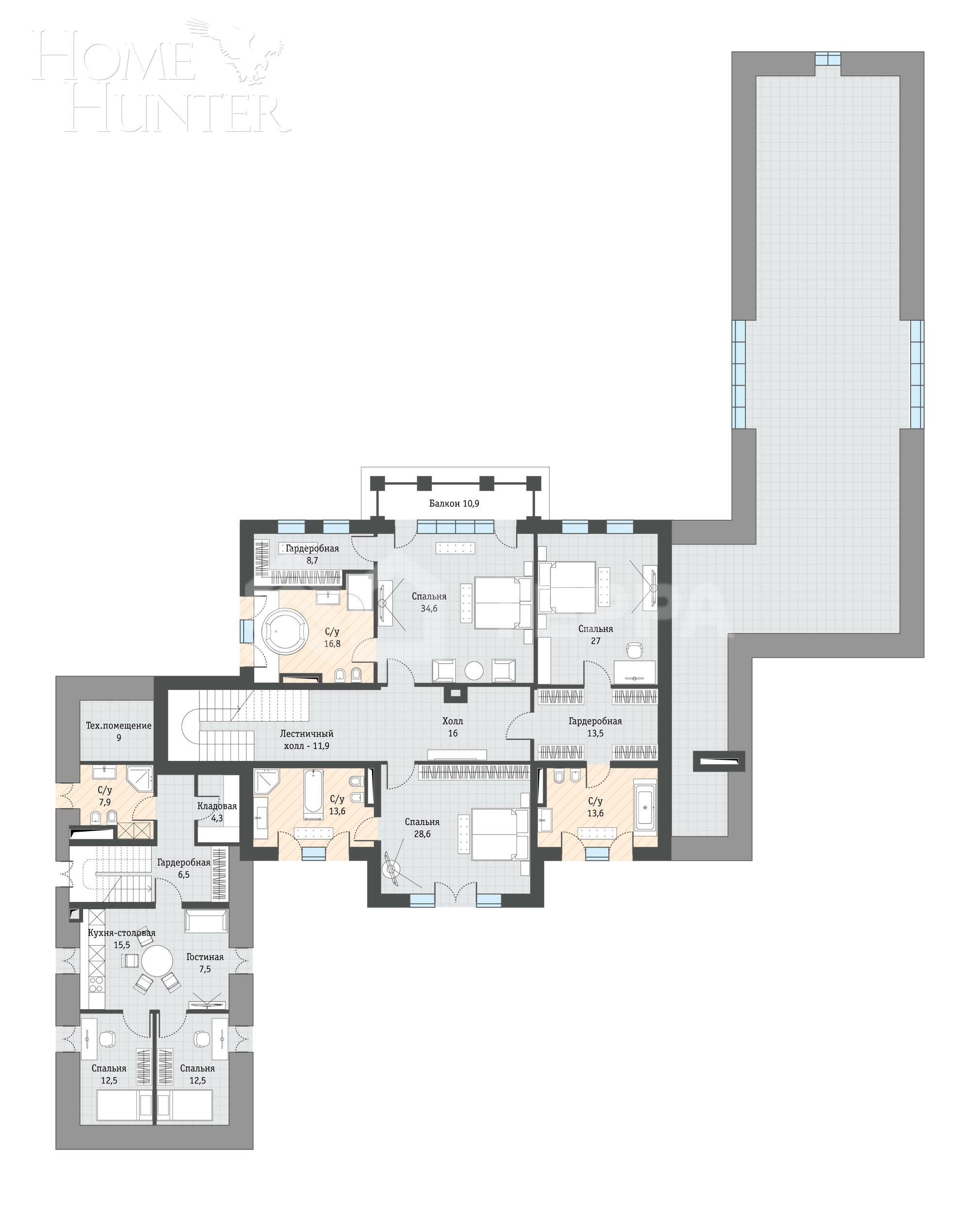 3-этажный коттедж 1 200 м² без отделки