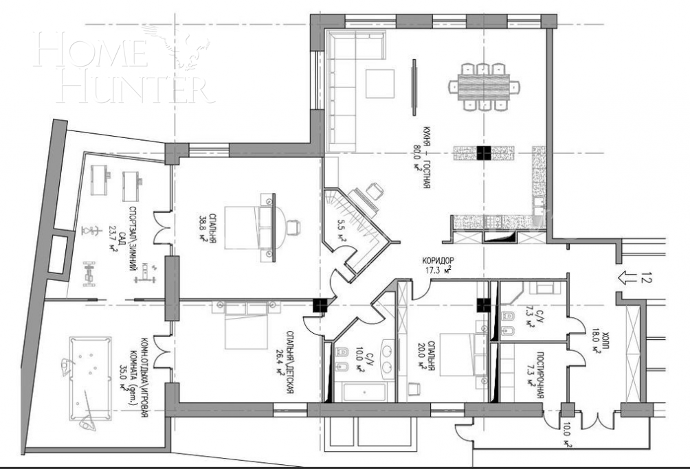 5-КОМН. КВАРТИРА БЕЗ ОТДЕЛКИ 212 М² НА 6 ЭТАЖЕ