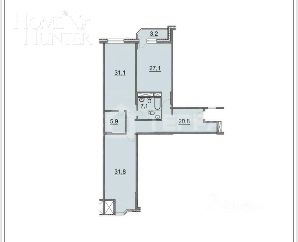 2-КОМН. КВАРТИРА БЕЗ ОТДЕЛКИ 125 М² НА 15 ЭТАЖЕ