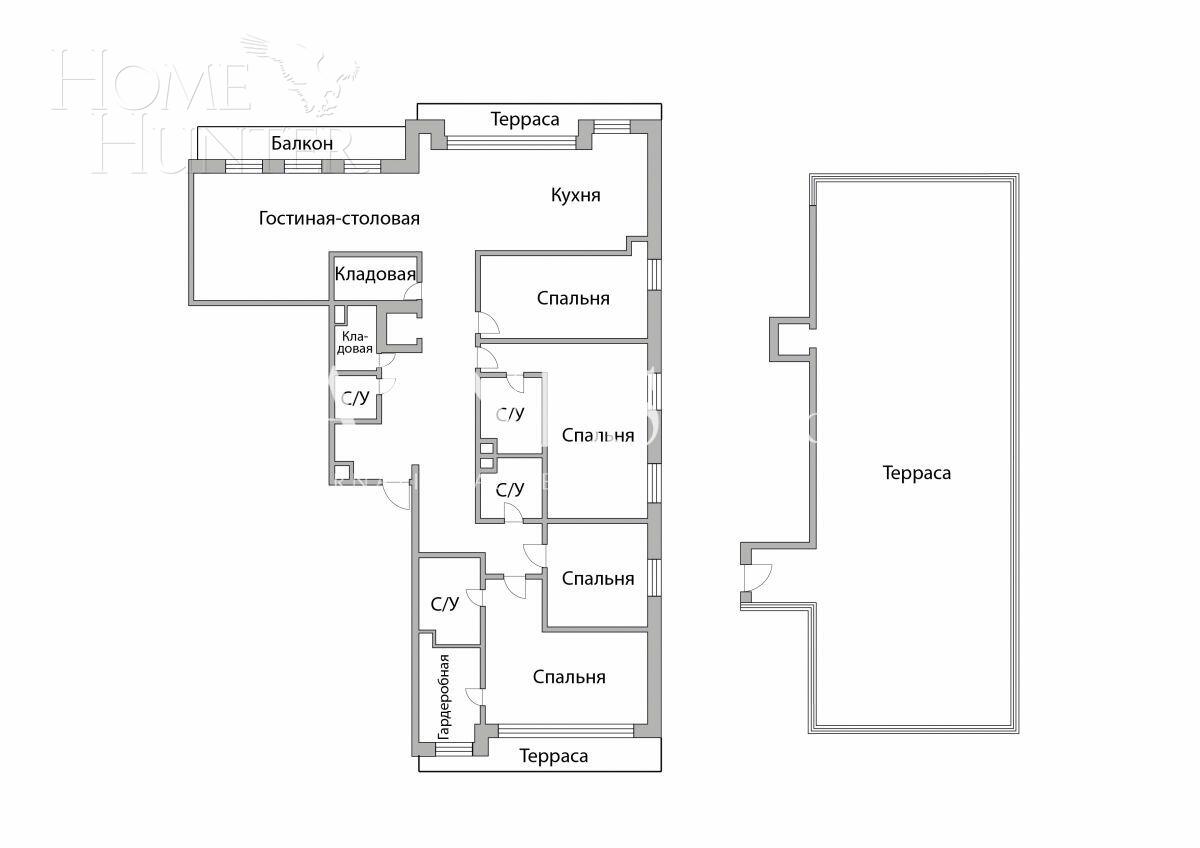 5-КОМН. ПЕНТХАУС БЕЗ ОТДЕЛКИ 299.03 М² НА 7 ЭТАЖЕ