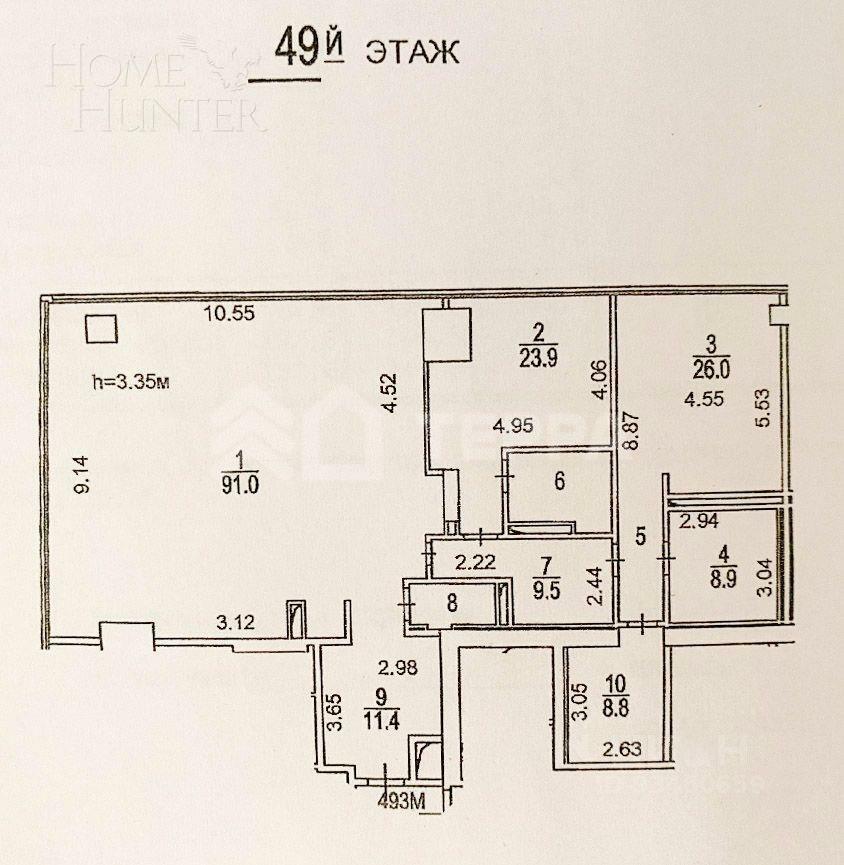 3-КОМН. АПАРТАМЕНТЫ С ОТДЕЛКОЙ 196 М² НА 49 ЭТАЖЕ