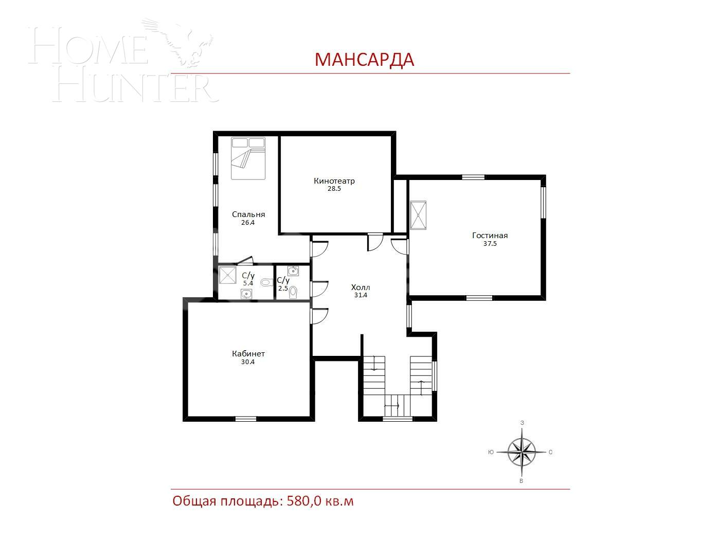 2-этажный коттедж 580 м² с отделкой