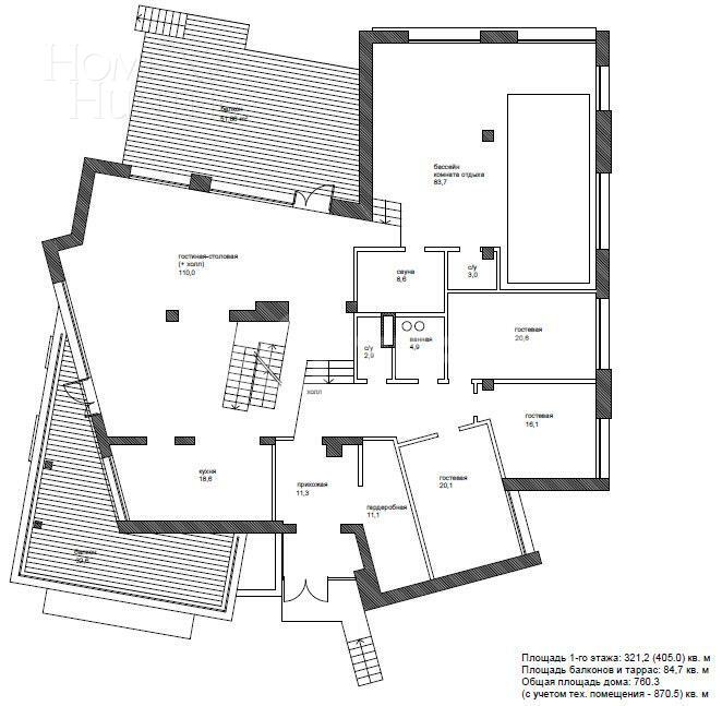 2-этажный коттедж 760 м² без отделки