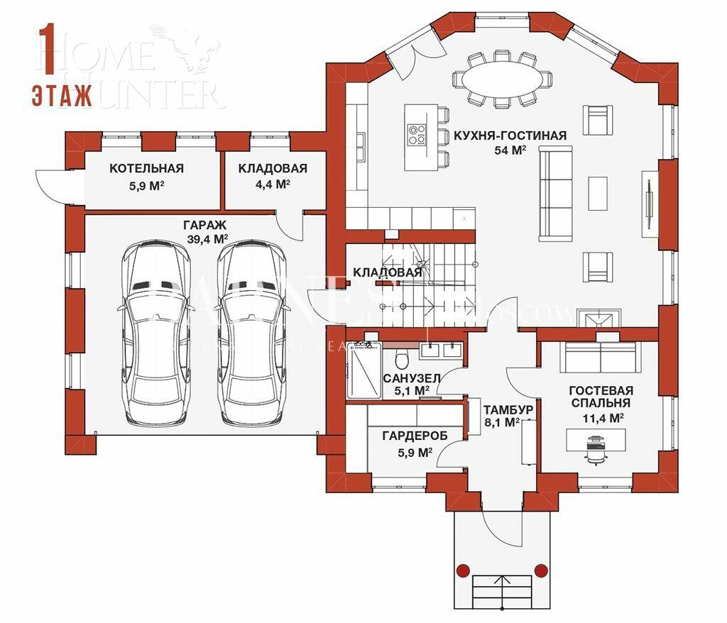 2-этажный коттедж 350 м² без отделки