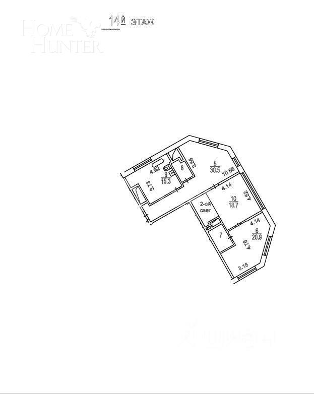2-УРОВНЕВЫЙ ПЕНТХАУС БЕЗ ОТДЕЛКИ 218 М² НА 13 ЭТАЖЕ