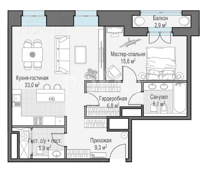 2-КОМН. КВАРТИРА БЕЗ ОТДЕЛКИ 77.9 М² НА 2 ЭТАЖЕ