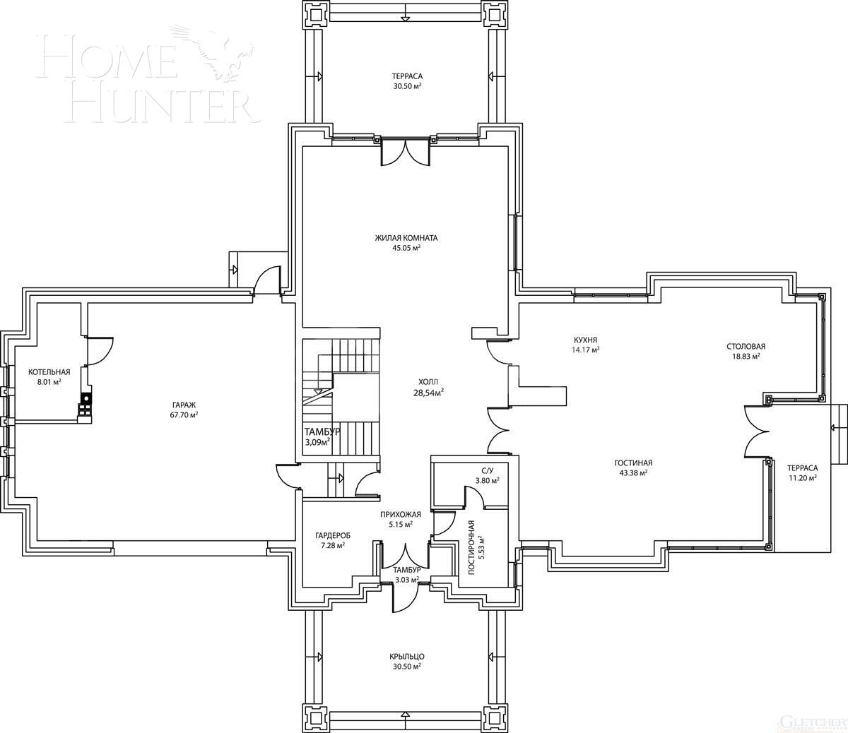 2-этажный коттедж 493 м² без отделки