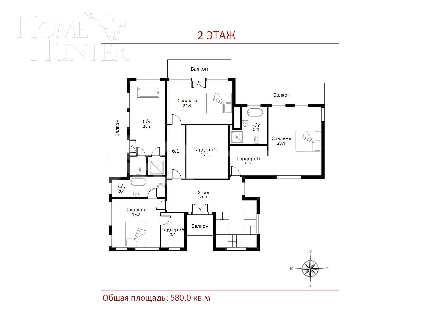 2-этажный коттедж 580 м² с отделкой