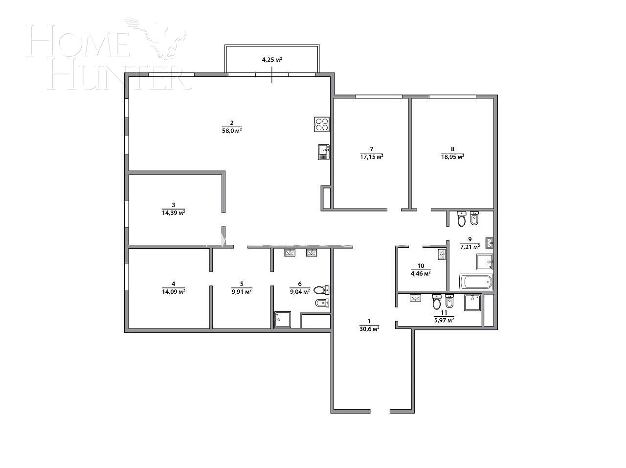 5-КОМН. КВАРТИРА БЕЗ ОТДЕЛКИ 191 М² НА 8 ЭТАЖЕ