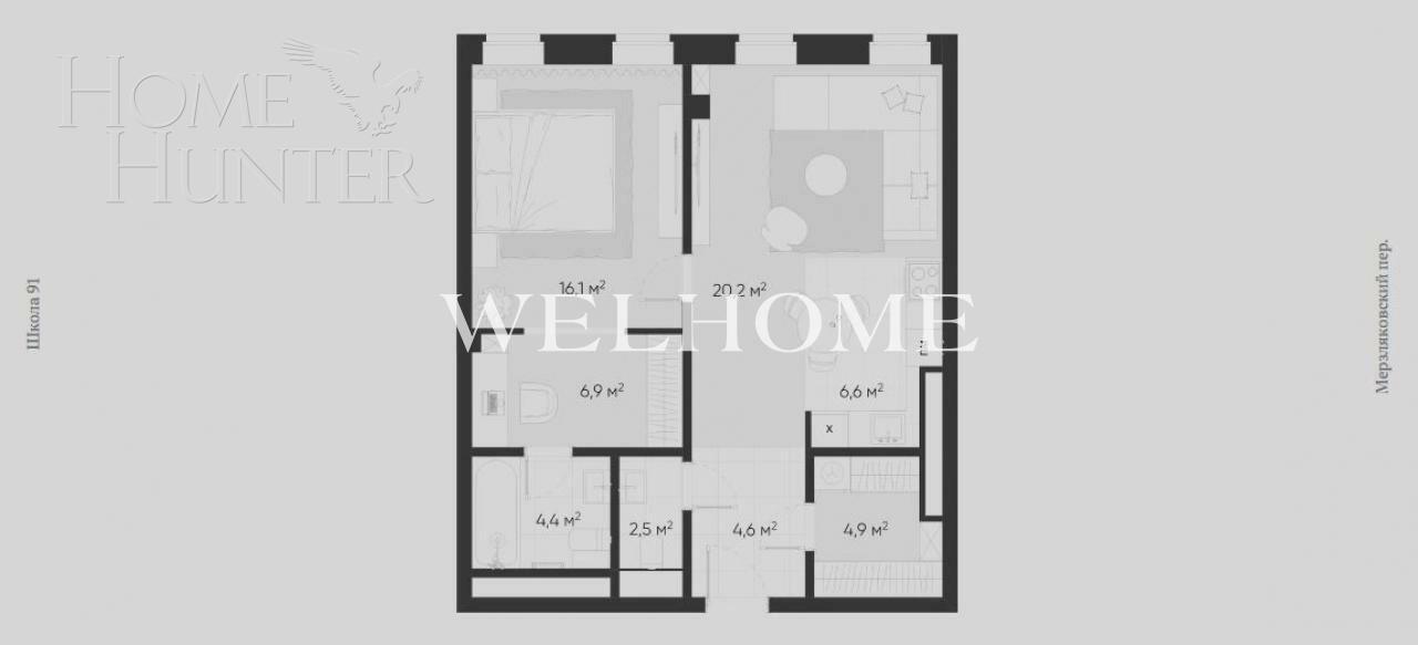 2-КОМН. АПАРТАМЕНТЫ БЕЗ ОТДЕЛКИ 66.1 М² НА 5 ЭТАЖЕ