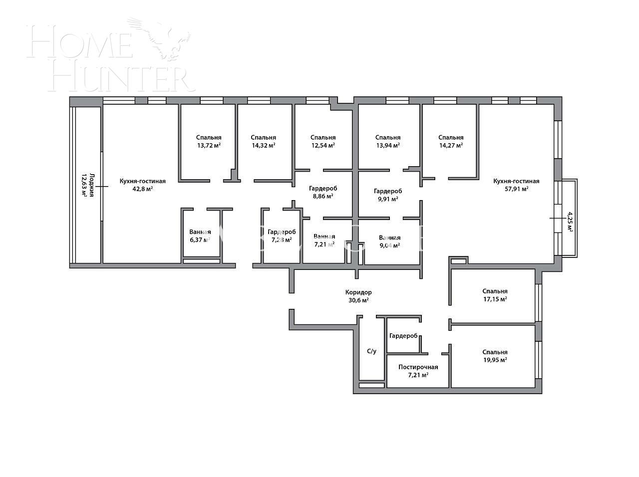 9-КОМН. КВАРТИРА БЕЗ ОТДЕЛКИ 341 М² НА 8 ЭТАЖЕ