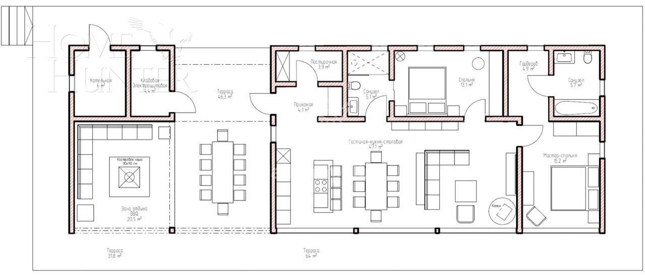 1-этажный коттедж 276.8 м² с отделкой
