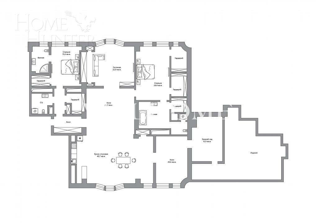 4-КОМН. ПЕНТХАУС С ОТДЕЛКОЙ 258 М² НА 11 ЭТАЖЕ