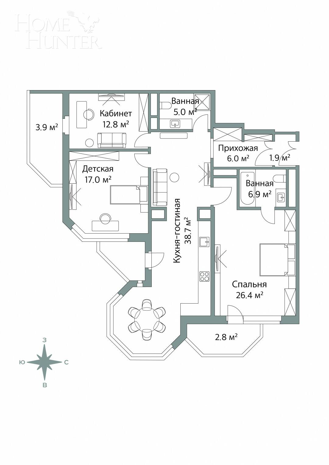 3-КОМН. КВАРТИРА БЕЗ ОТДЕЛКИ 121.9 М² НА 6 ЭТАЖЕ