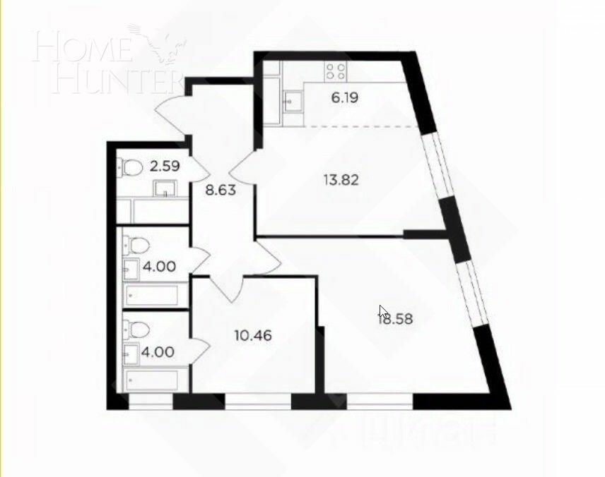 3-КОМН. КВАРТИРА БЕЗ ОТДЕЛКИ 70 М² НА 21 ЭТАЖЕ