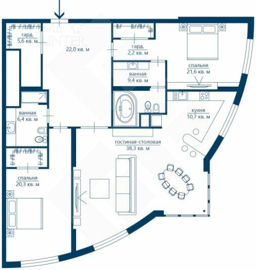 3-КОМН. КВАРТИРА С ОТДЕЛКОЙ 144 М² НА 34 ЭТАЖЕ