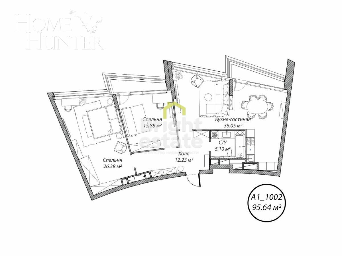 3-КОМН. АПАРТАМЕНТЫ БЕЗ ОТДЕЛКИ 95.64 М² НА 10 ЭТАЖЕ