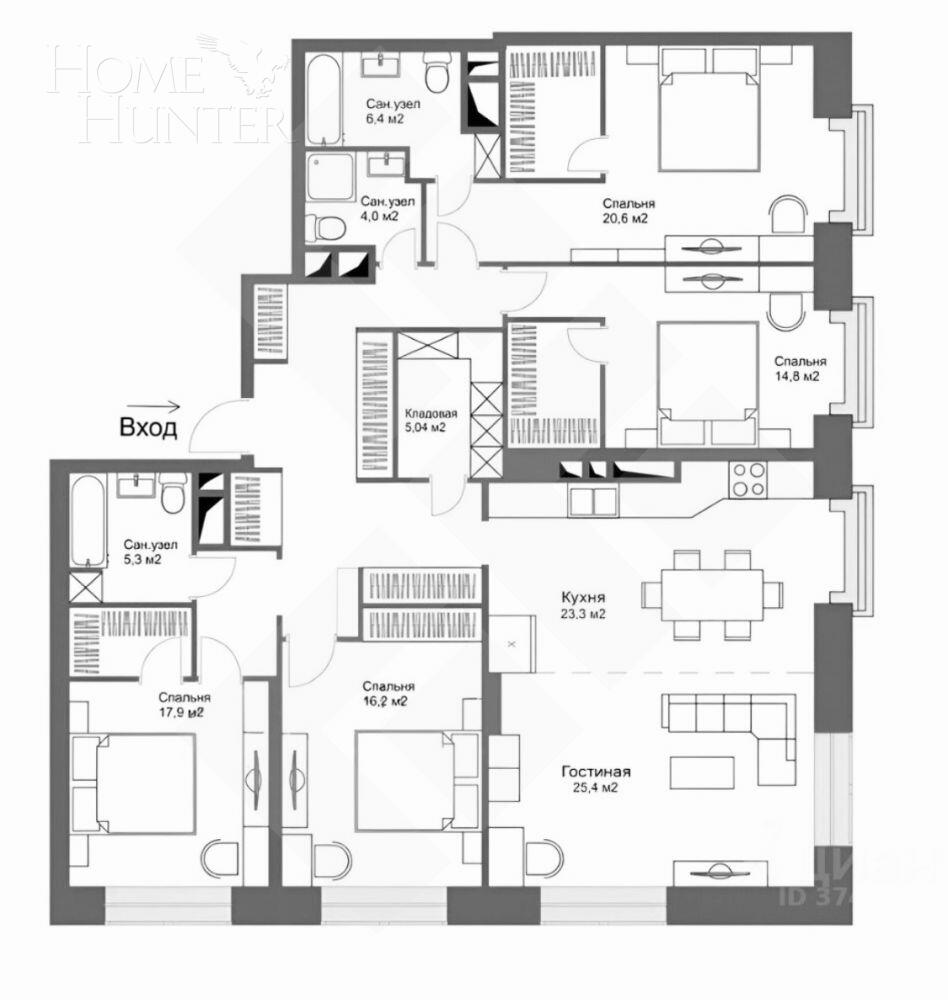 5-КОМН. КВАРТИРА БЕЗ ОТДЕЛКИ 180 М² НА 16 ЭТАЖЕ