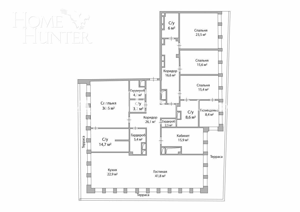 6-КОМН. АПАРТАМЕНТЫ БЕЗ ОТДЕЛКИ 261.4 М² НА 5 ЭТАЖЕ
