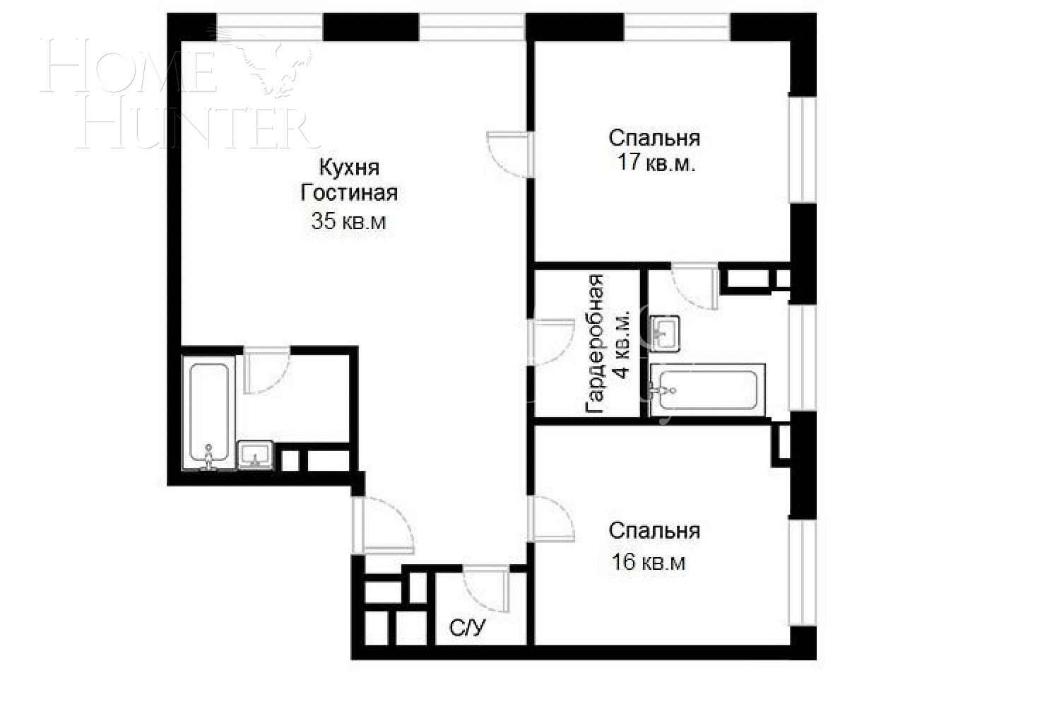 3-КОМН. АПАРТАМЕНТЫ БЕЗ ОТДЕЛКИ 87 М² НА 7 ЭТАЖЕ