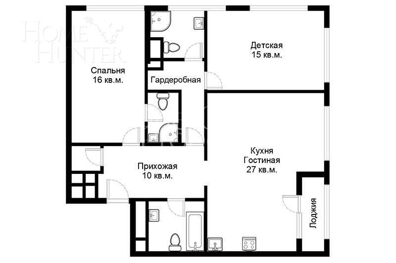 3-КОМН. АПАРТАМЕНТЫ БЕЗ ОТДЕЛКИ 90 М² НА 7 ЭТАЖЕ