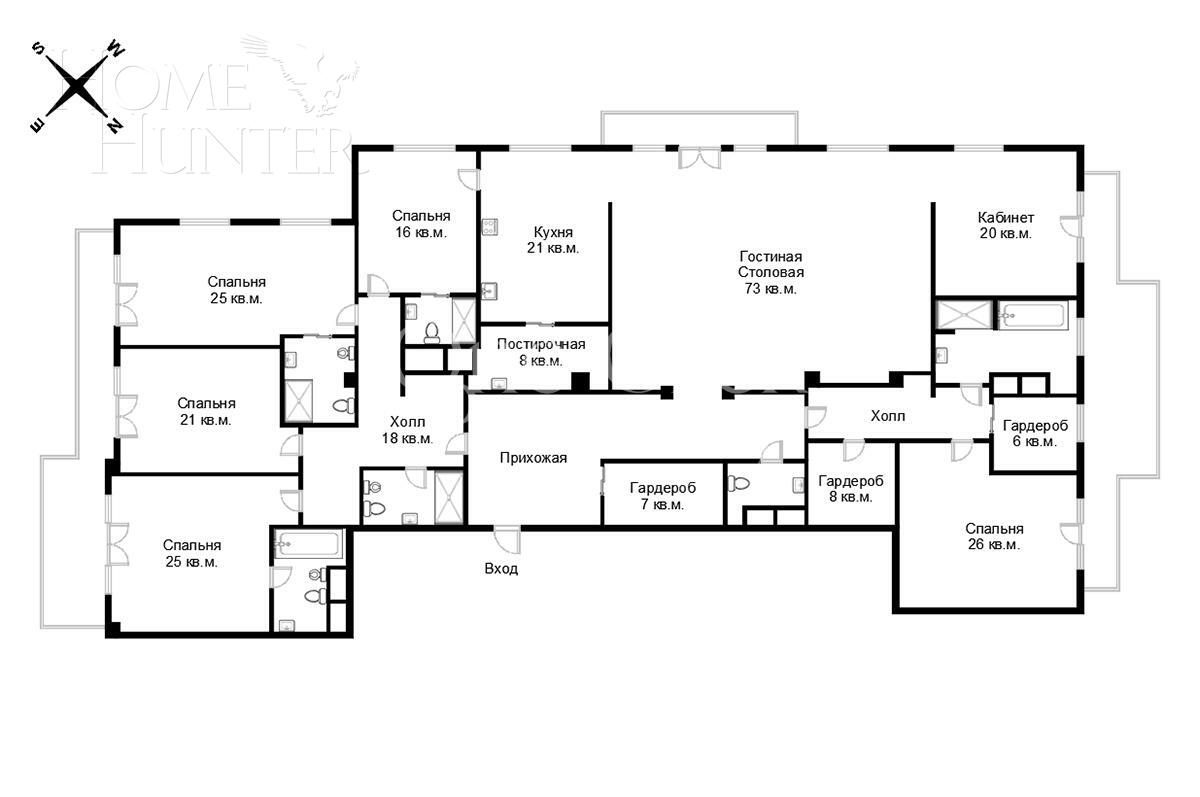 7-КОМН. КВАРТИРА БЕЗ ОТДЕЛКИ 354 М² НА 2 ЭТАЖЕ