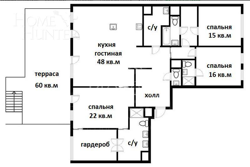 5-КОМН. КВАРТИРА БЕЗ ОТДЕЛКИ 193.1 М² НА 2 ЭТАЖЕ