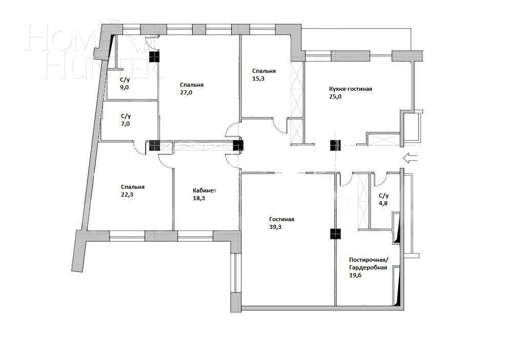 5-КОМН. КВАРТИРА БЕЗ ОТДЕЛКИ 212 М² НА 6 ЭТАЖЕ