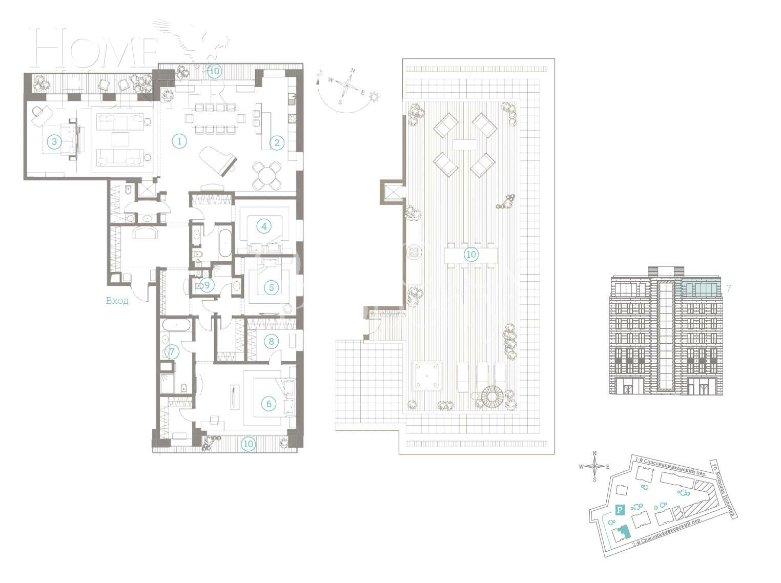 5-КОМН. ПЕНТХАУС БЕЗ ОТДЕЛКИ 299.03 М² НА 7 ЭТАЖЕ