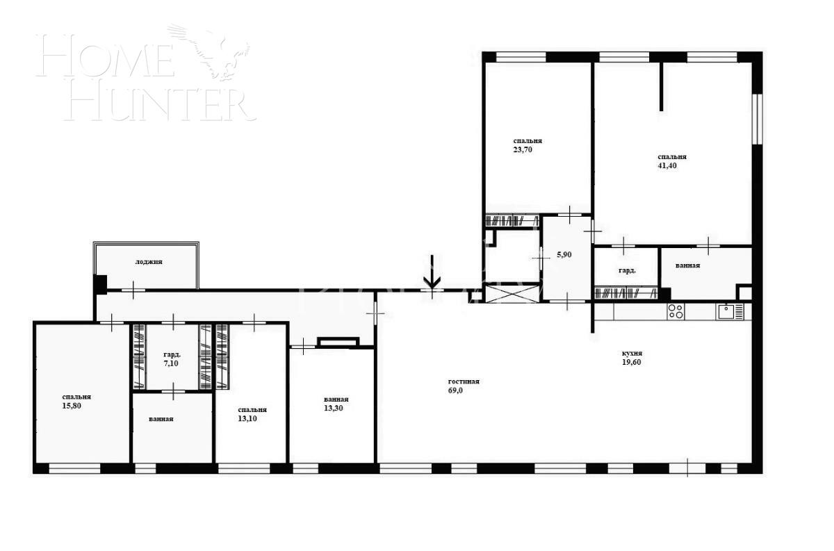 5-КОМН. КВАРТИРА БЕЗ ОТДЕЛКИ 250 М² НА 2 ЭТАЖЕ