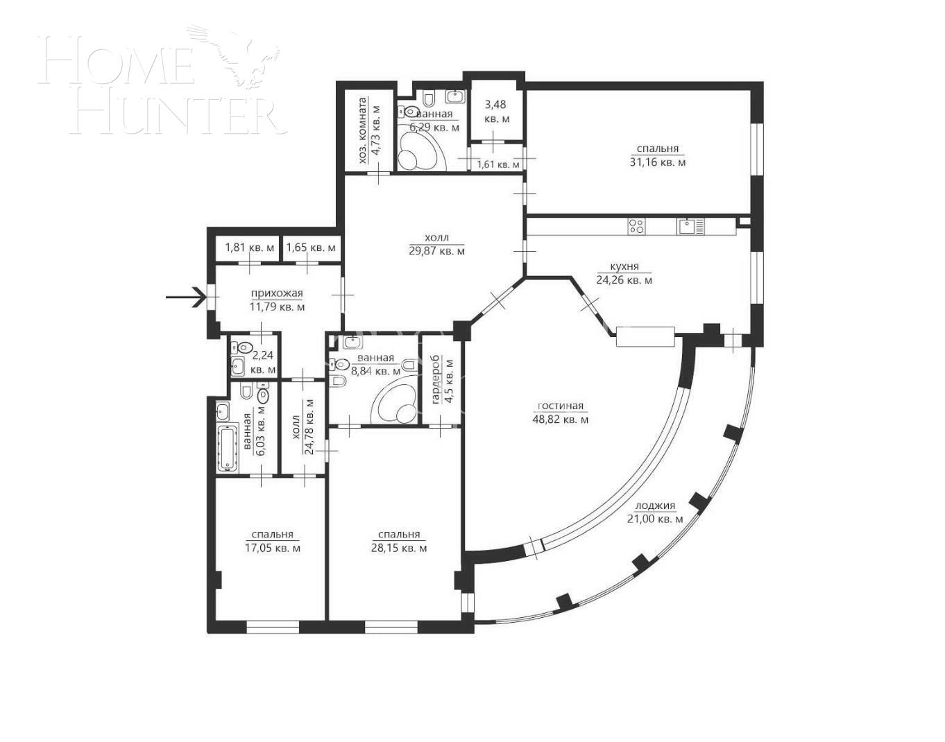 4-КОМН. КВАРТИРА БЕЗ ОТДЕЛКИ 246 М² НА 2 ЭТАЖЕ
