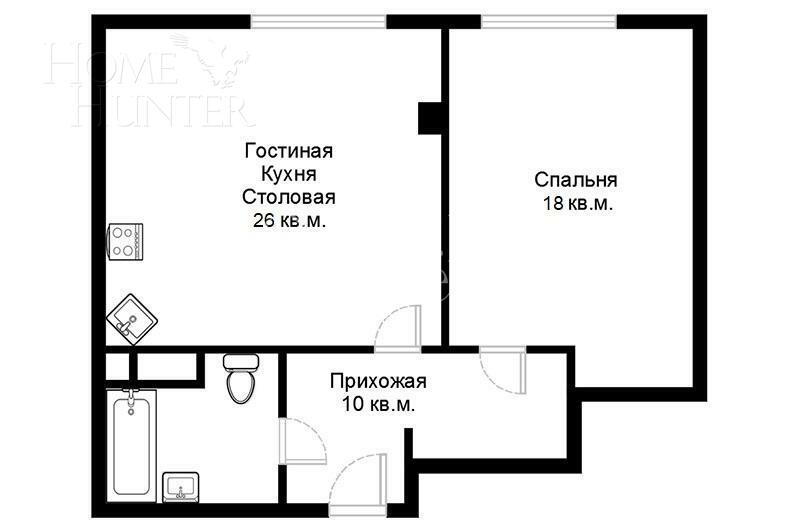 2-КОМН. АПАРТАМЕНТЫ БЕЗ ОТДЕЛКИ 63 М² НА 5 ЭТАЖЕ