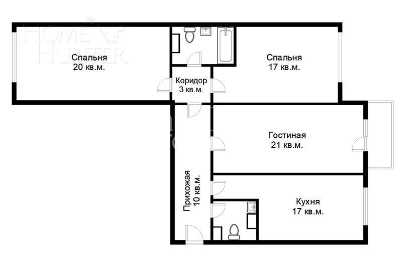 3-КОМН. КВАРТИРА С ОТДЕЛКОЙ 98 М² НА 5 ЭТАЖЕ