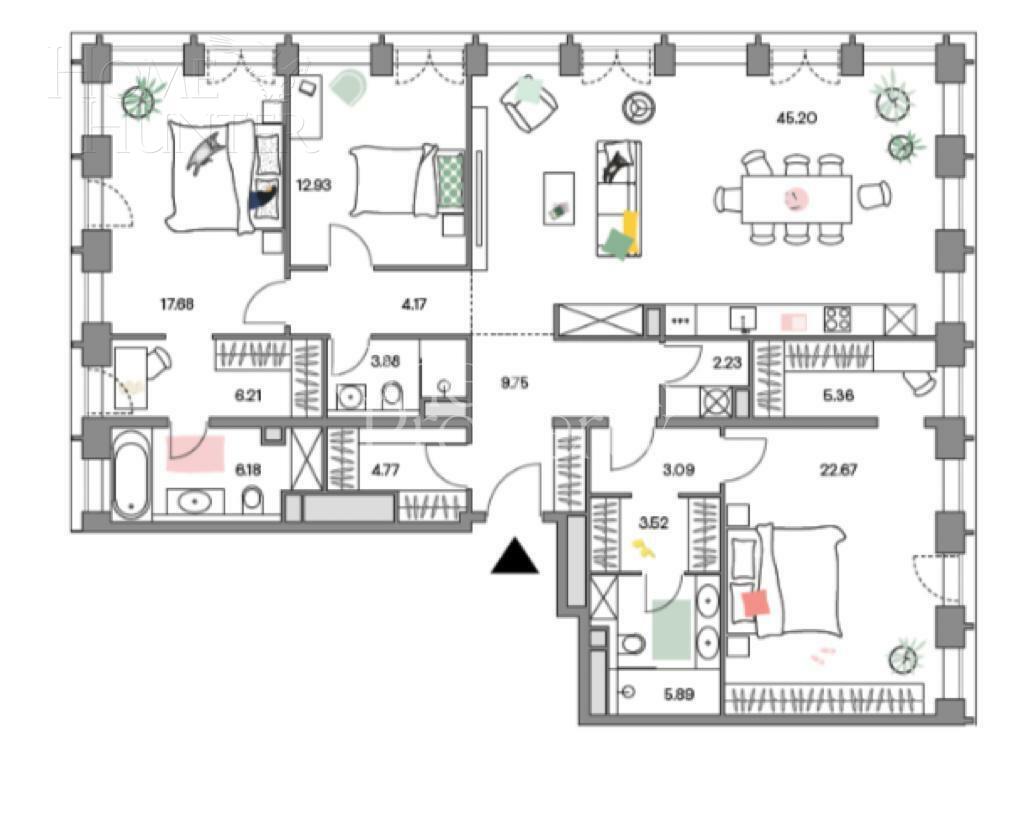4-КОМН. КВАРТИРА С ОТДЕЛКОЙ 153.53 М² НА 12 ЭТАЖЕ