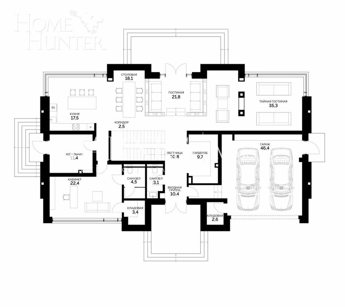 2-этажный коттедж 458 м² с отделкой
