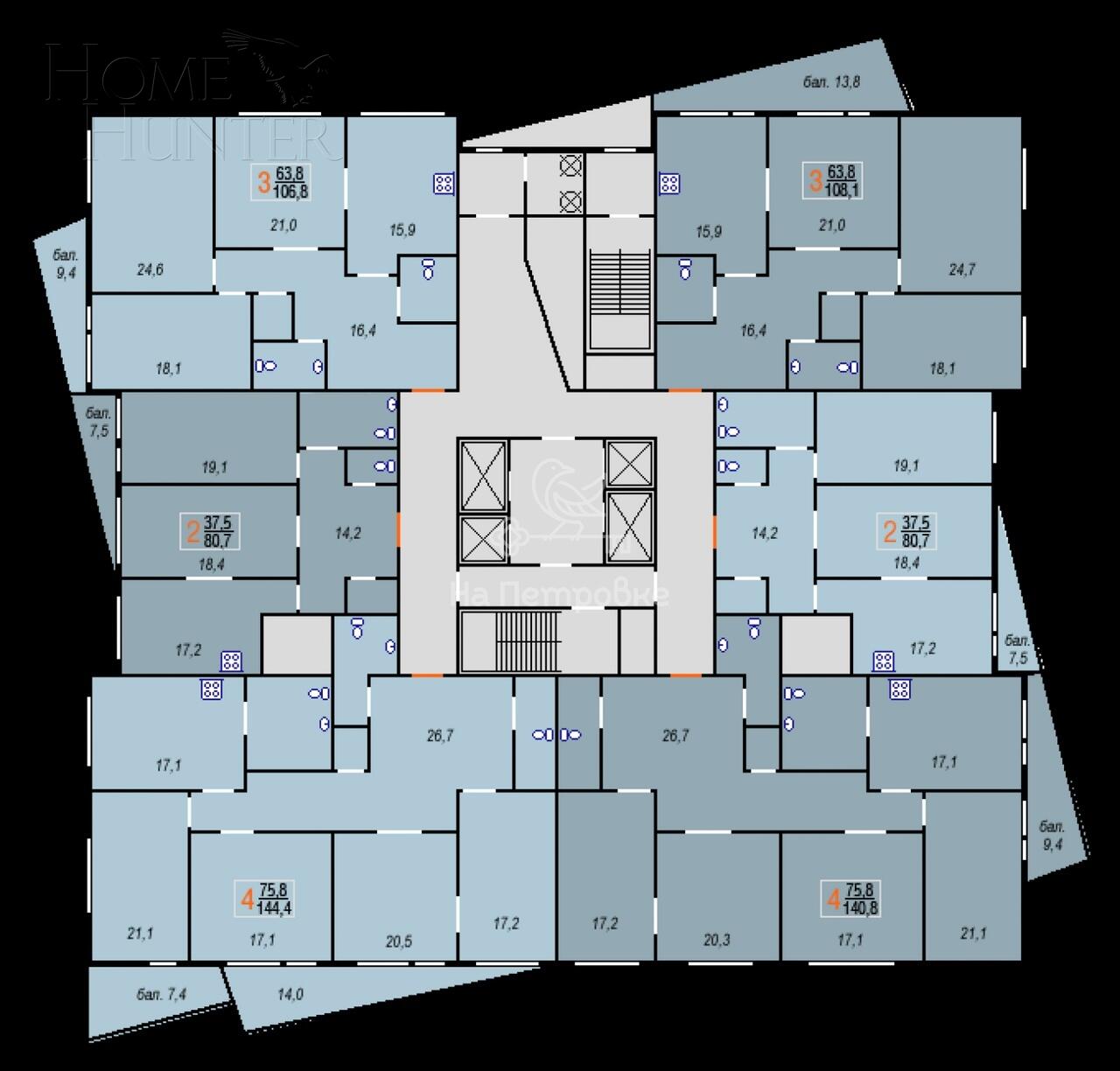 3-КОМН. КВАРТИРА БЕЗ ОТДЕЛКИ 108.1 М² НА 8 ЭТАЖЕ