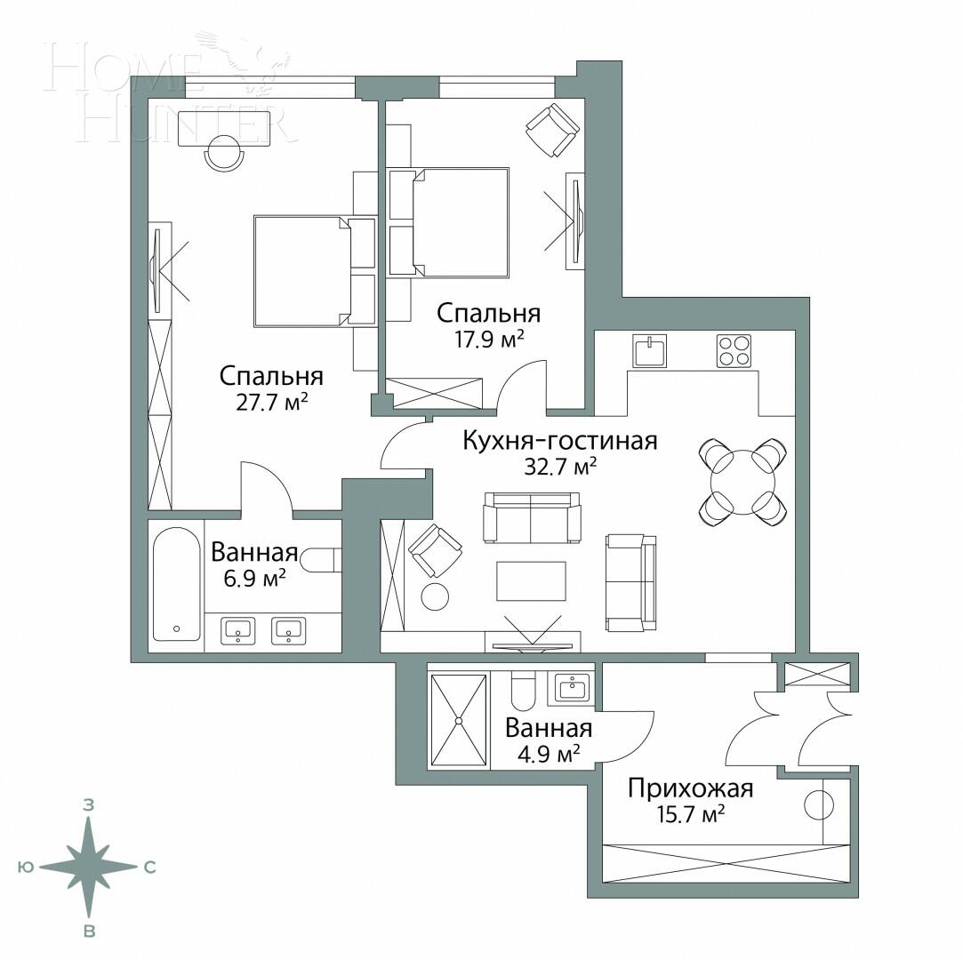 3-КОМН. КВАРТИРА БЕЗ ОТДЕЛКИ 106 М² НА 1 ЭТАЖЕ