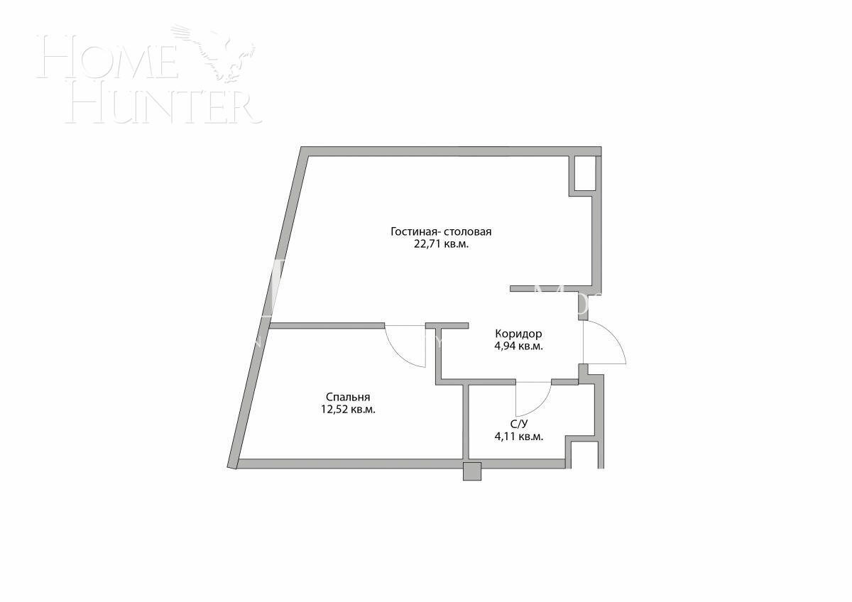 2-КОМН. АПАРТАМЕНТЫ БЕЗ ОТДЕЛКИ 44.3 М² НА 3 ЭТАЖЕ