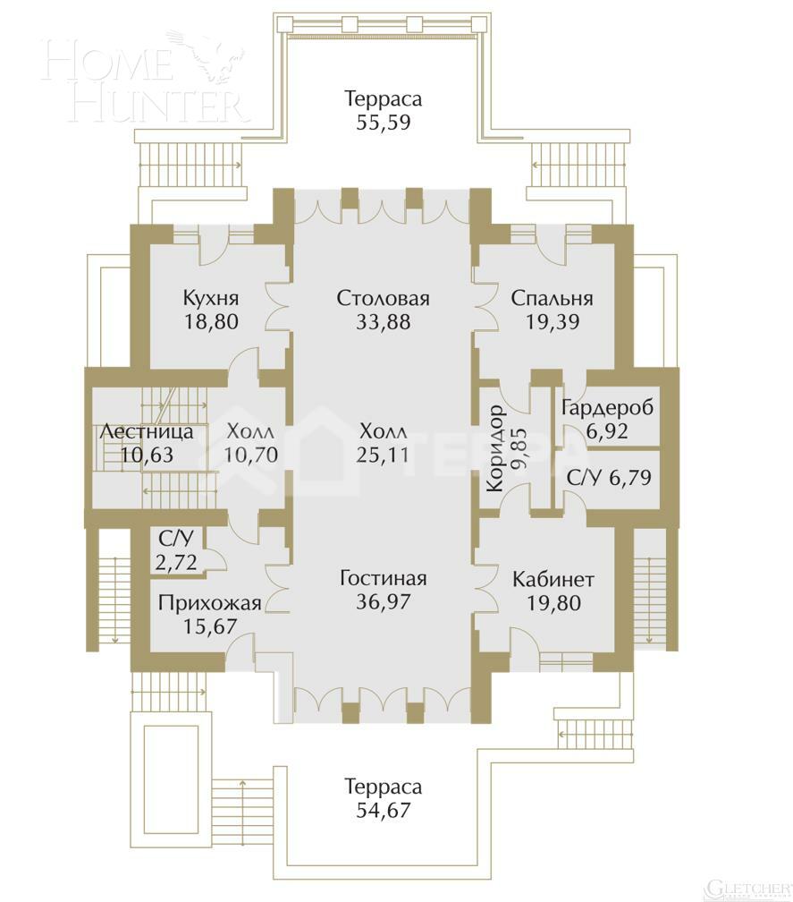 2-этажный коттедж 862 м² без отделки