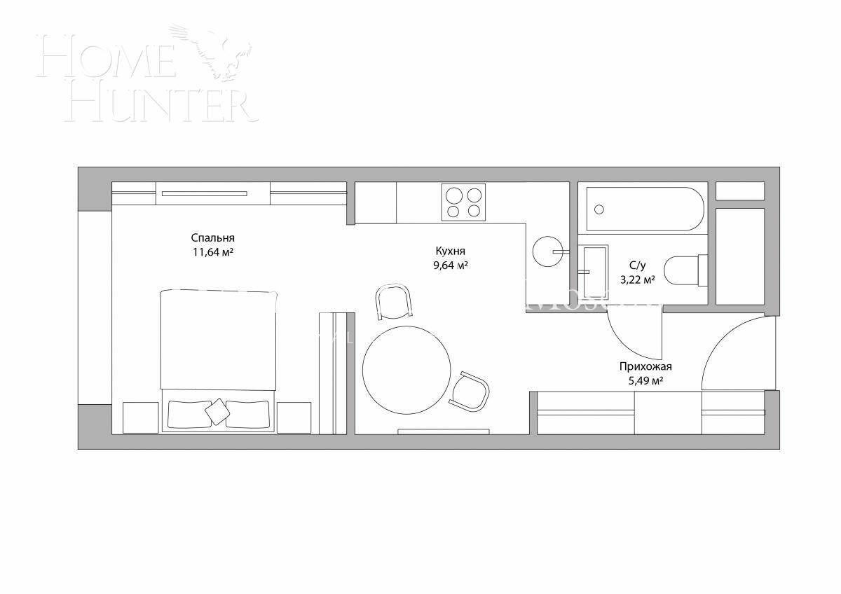 1-КОМН. КВАРТИРА БЕЗ ОТДЕЛКИ 28.88 М² НА 28 ЭТАЖЕ