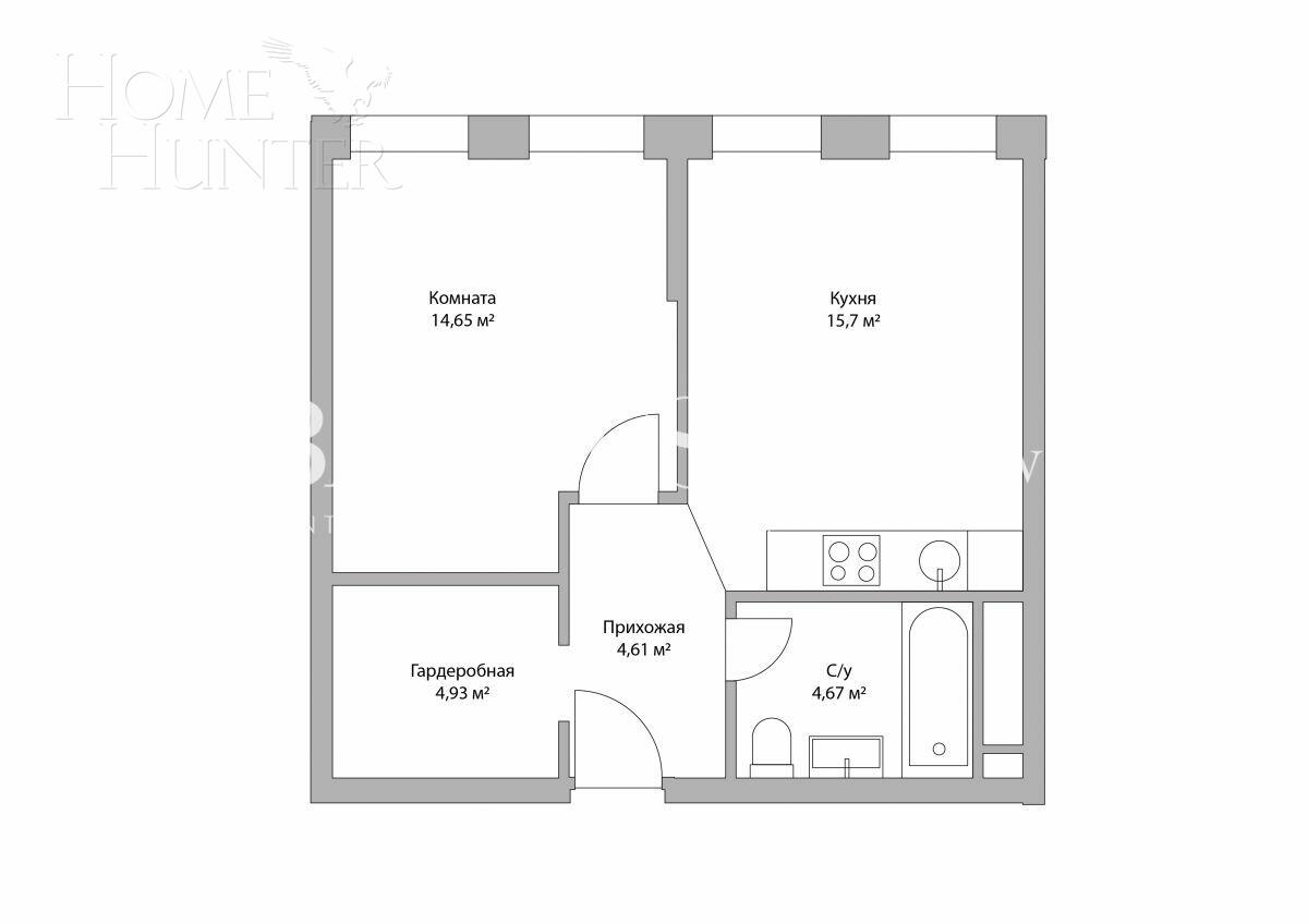 1-КОМН. КВАРТИРА БЕЗ ОТДЕЛКИ 44.45 М² НА 17 ЭТАЖЕ