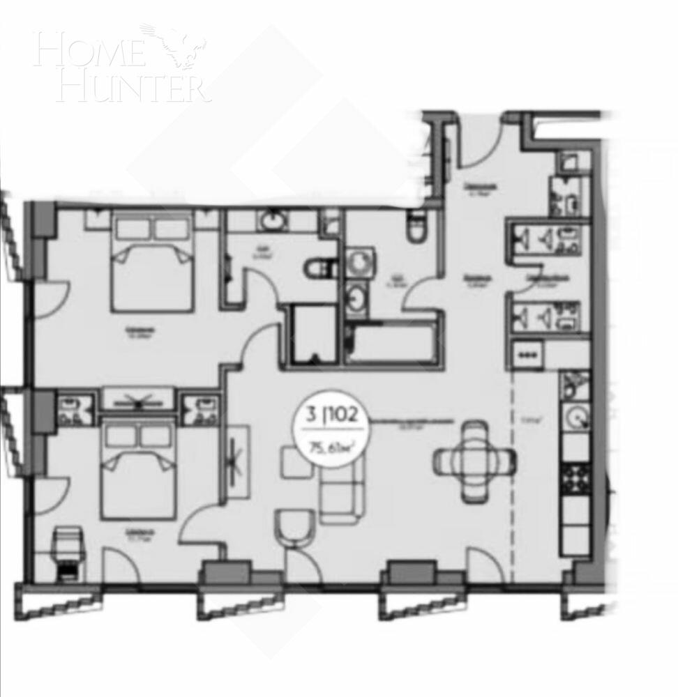 3-КОМН. КВАРТИРА БЕЗ ОТДЕЛКИ 76.7 М² НА 10 ЭТАЖЕ