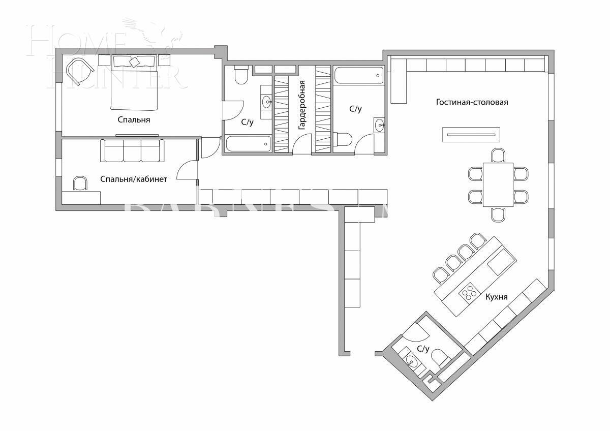 3-КОМН. АПАРТАМЕНТЫ С ОТДЕЛКОЙ 160 М² НА 5 ЭТАЖЕ