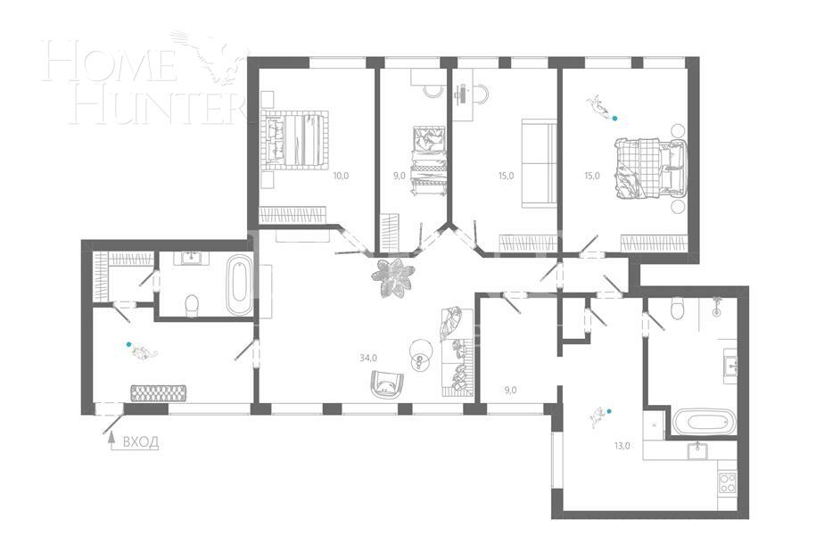 5-КОМН. КВАРТИРА С ОТДЕЛКОЙ 149 М² НА 2 ЭТАЖЕ