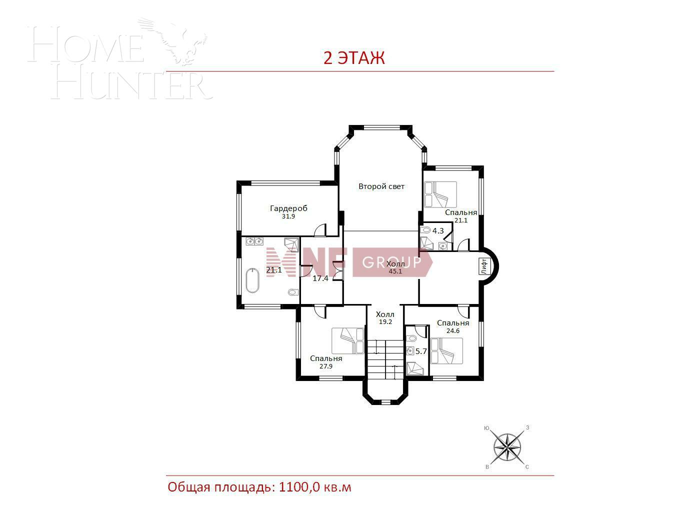 3-этажный коттедж 1 074 м² без отделки