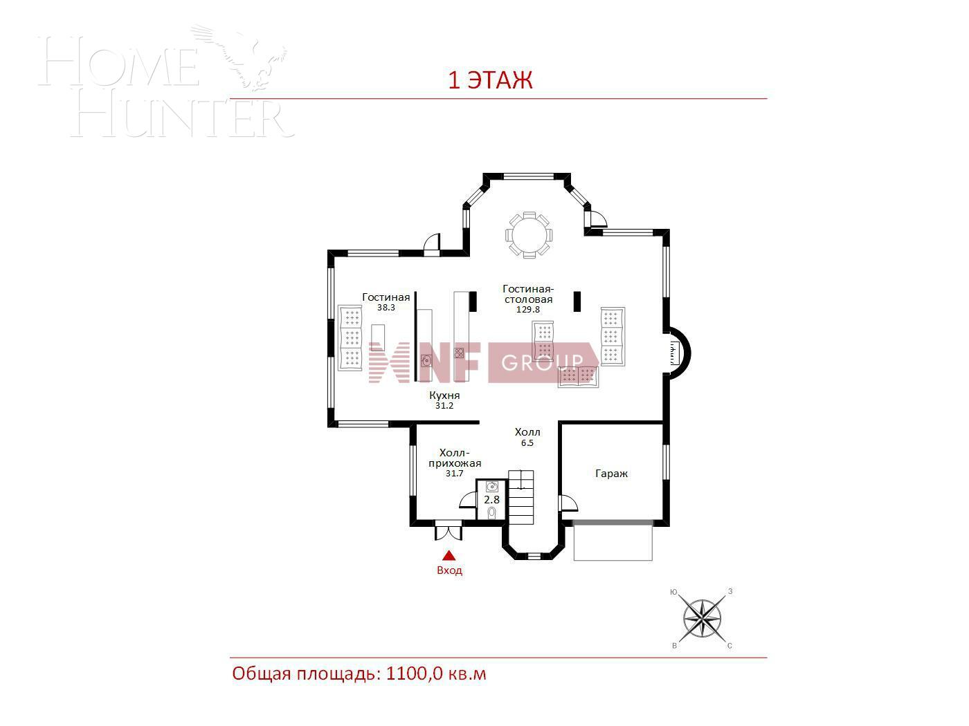 3-этажный коттедж 1 074 м² без отделки