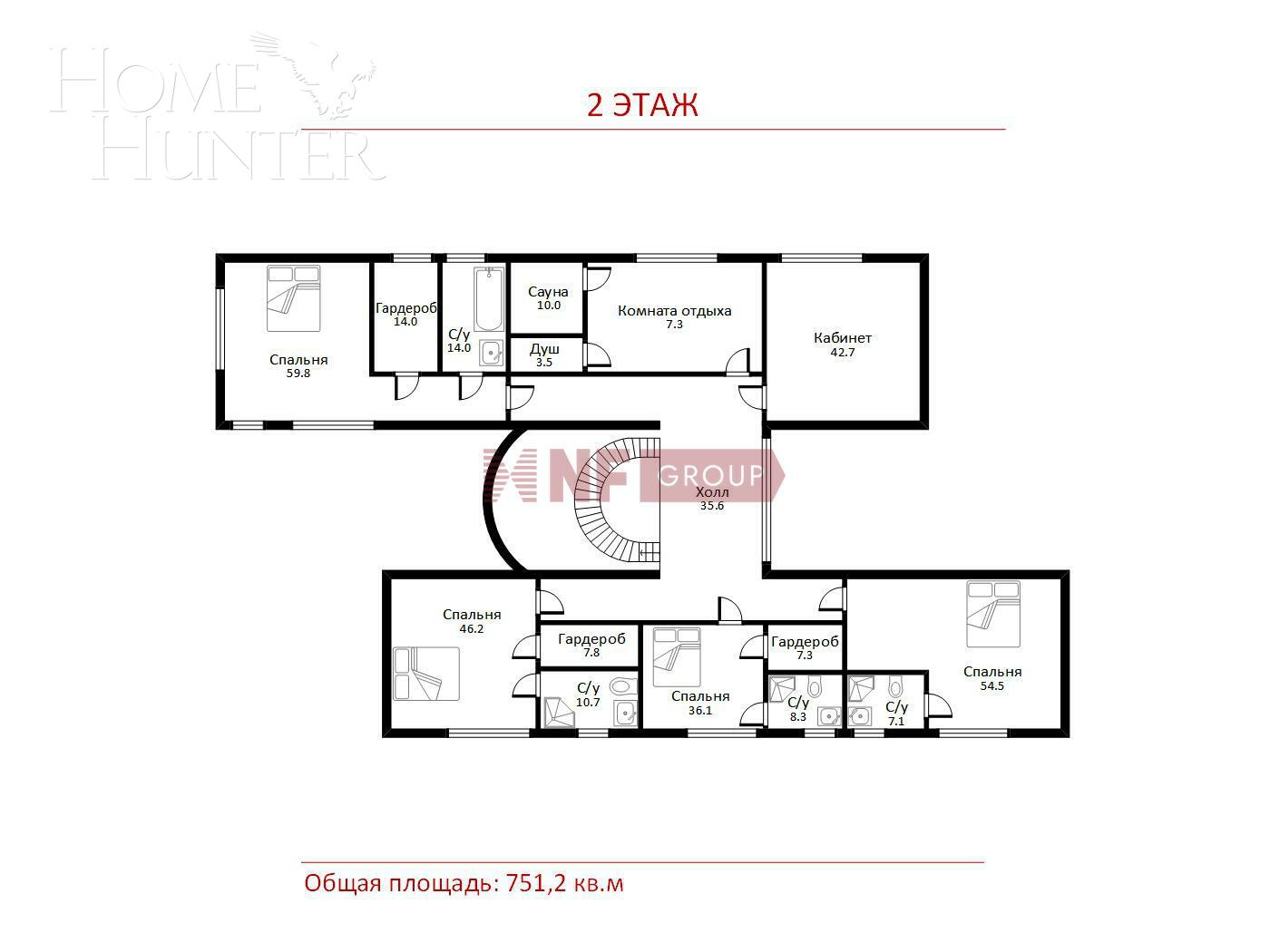 2-этажный коттедж 751.2 м² без отделки