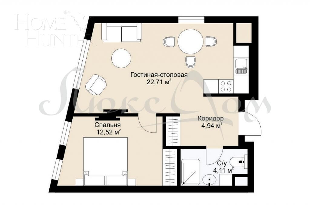 2-КОМН. АПАРТАМЕНТЫ БЕЗ ОТДЕЛКИ 44.5 М² НА 3 ЭТАЖЕ