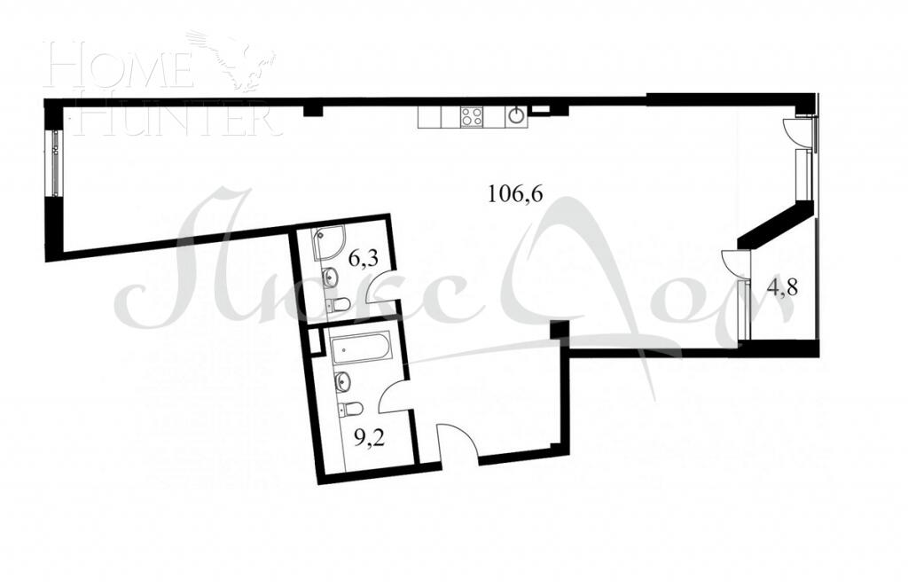 3-КОМН. АПАРТАМЕНТЫ БЕЗ ОТДЕЛКИ 125.5 М² НА 3 ЭТАЖЕ