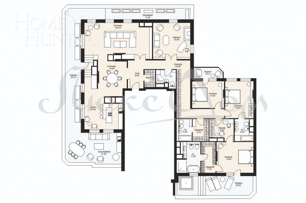 6-КОМН. ПЕНТХАУС БЕЗ ОТДЕЛКИ 379.1 М² НА 17 ЭТАЖЕ